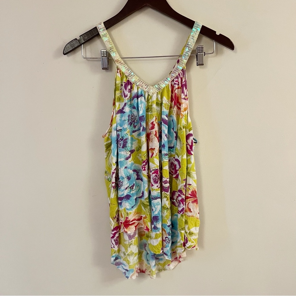 Free People Sequin Embellished Floral Tank Top size Small Multicolor